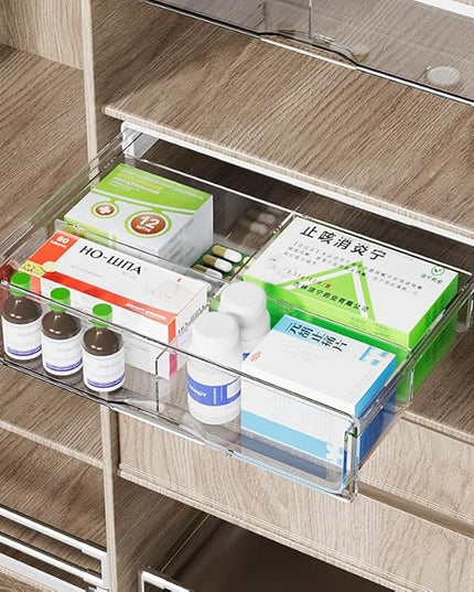 Under Desk Storage Drawer Kit, Clear Under Desk Drawer Mounted Below Large and Medium Size 2 Pcs Combo for Home Bedroom Office Kitchen Organization - LeafyLoom