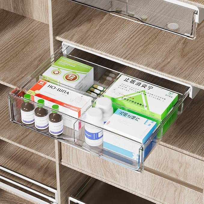 Under Desk Storage Drawer Kit, Clear Under Desk Drawer Mounted Below Large and Medium Size 2 Pcs Combo for Home Bedroom Office Kitchen Organization - LeafyLoom