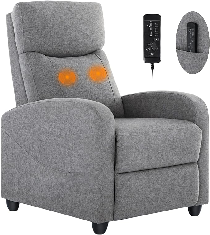 Sweetcrispy Recliner Chair for Adults, Massage Fabric Small Recliner Home Theater Seating with Lumbar Support, Adjustable Modern Reclining Chair with Padded Seat Backrest for Living Room (Deep Grey) - LeafyLoom