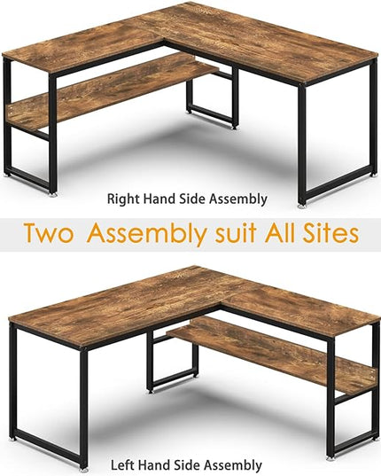 L Shaped Desk, Office Computer Corner Desk, 55 inch Home Gaming Desk Table, Writing Study Workstation with Storage Shelves for Home Office, Space-Saving, Industrial, Rustic Brown - LeafyLoom
