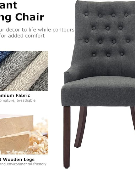 COLAMY Wingback Upholstered Dining Chairs Set of 2, Fabric Side Dining Room Chairs with Tufted Button, Living Room Chairs for Home Kitchen- Dark Grey - LeafyLoom