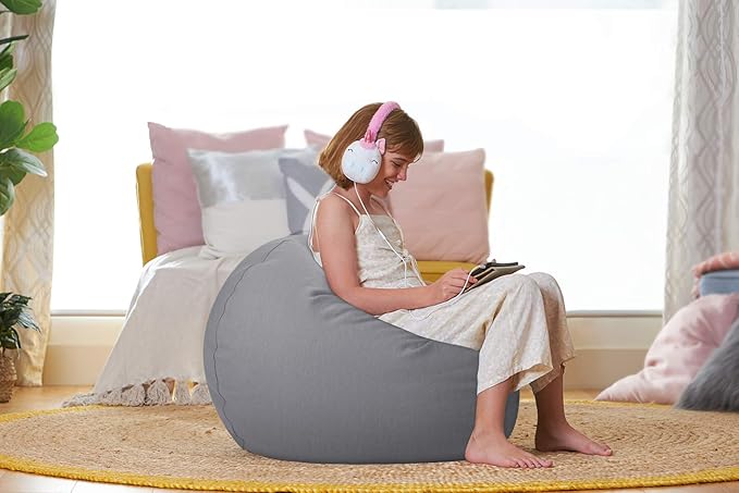 Aubliss Stuffed Animal Storage Bean Bag Chair Cover (No Beans)，Stuff and Sit Storage Bean Bag for Kids Toy Storage，Medium 32"-Canvas Solid Grey - LeafyLoom