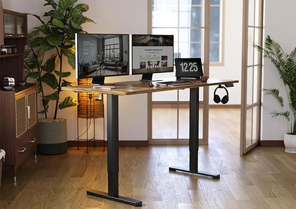 Electric Standing Desk, Adjustable Height Stand up Desk, 63x24 Inches Sit Stand Home Office Desk with Splice Board,Rustic Brown Top - LeafyLoom