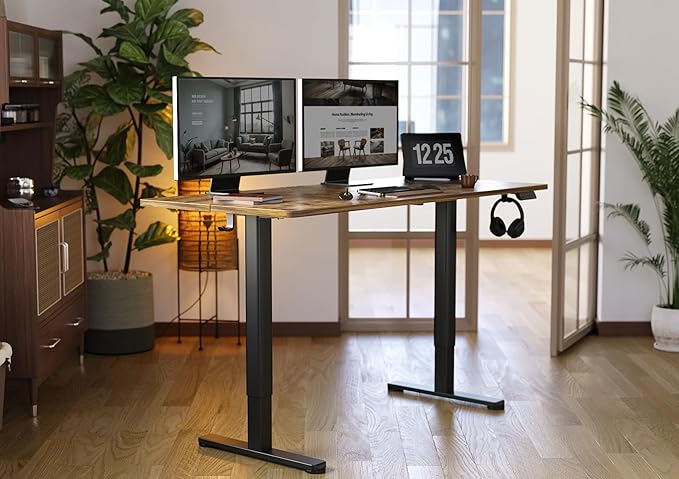 Electric Standing Desk, Adjustable Height Stand up Desk, 63x24 Inches Sit Stand Home Office Desk with Splice Board,Rustic Brown Top - LeafyLoom
