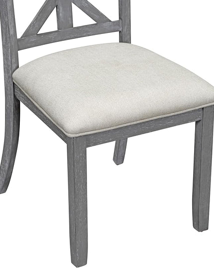 5-Piece Extendable Dining, Functional Retro Style Round Table Set with 4 Upholstered Chairs for Kitchen Living Room, Gray - LeafyLoom