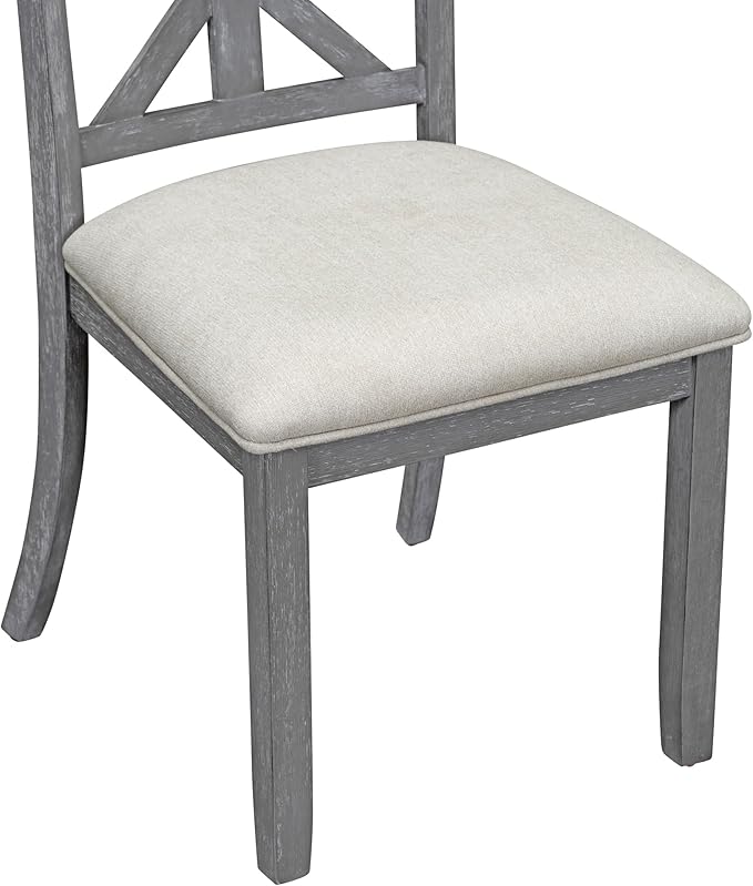 5-Piece Extendable Dining, Functional Retro Style Round Table Set with 4 Upholstered Chairs for Kitchen Living Room, Gray - LeafyLoom