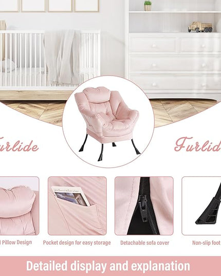 Lazy Chair with Ottoman, Modern Chair with Folding Footrest, Lounge Accent Chair, Comfortable Reading Chair, Oversized Armchairs for Bedroom, Study, Living Room, Courtyard (Pink) - LeafyLoom