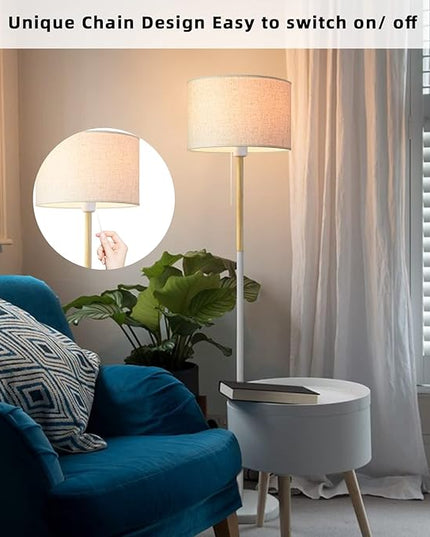 Modern Floor Lamp for Living Room Traditional Farmhouse Floor Lamps Mid-Century Pole Lamp with Linen Lamp Shade, Standing Tall Floor Lamps for Bedrooms and Office (White) - LeafyLoom