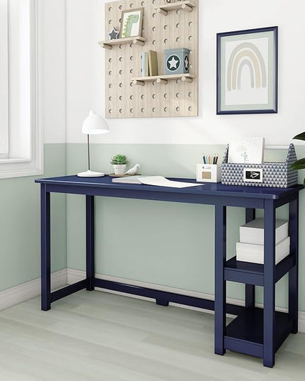 Max & Lily Solid Wood Desk With Shelves, 55 Inches, Blue - LeafyLoom