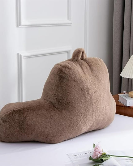 A Nice Night Faux Fur Soft Reading Pillow Bed Wedge Adult Backrest with Arms Back Support for Sitting Up in Bed/Couch for Bedrest,Khaki,Large - LeafyLoom