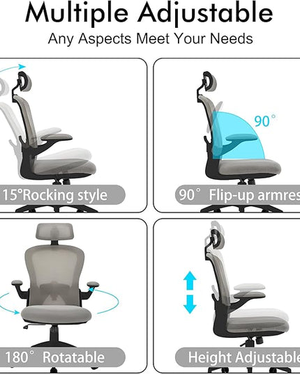 Ergonomic Office Chairs with Adjustable Lumbar Support,Mesh Desk Chair with Adjustable Arms and Wheels,Computer Desk Chair for Home Office Essentials（Headrests,Black） - LeafyLoom