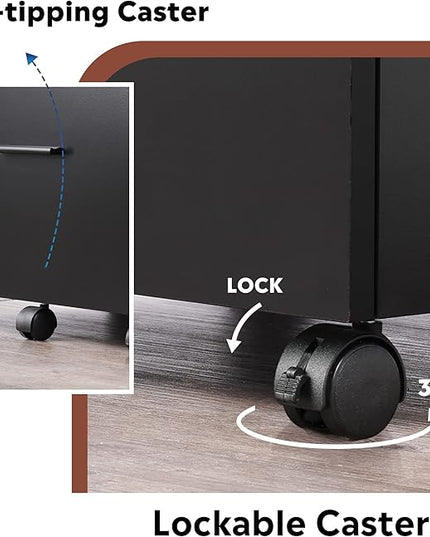 DEVAISE 3 Drawer File Cabinet for Home Office, Wood Under Desk Filing Cabinet, Rolling Printer Stand with Wheels, Black - LeafyLoom