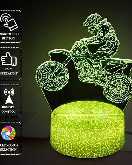 Motocross Night Light,Gifts for Boy, 3D Illusion Lamp,Kids Bedside Lamp,16 Color Change Decor Lamp with Remote & Smart Touch, Gifts for Christmas Birthday Boys Men Girls - LeafyLoom