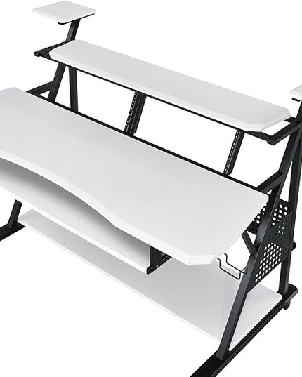 NicBex Laik-DW-00055-DX Desks, 67" W x 38" D x 42" H, White+Black - LeafyLoom