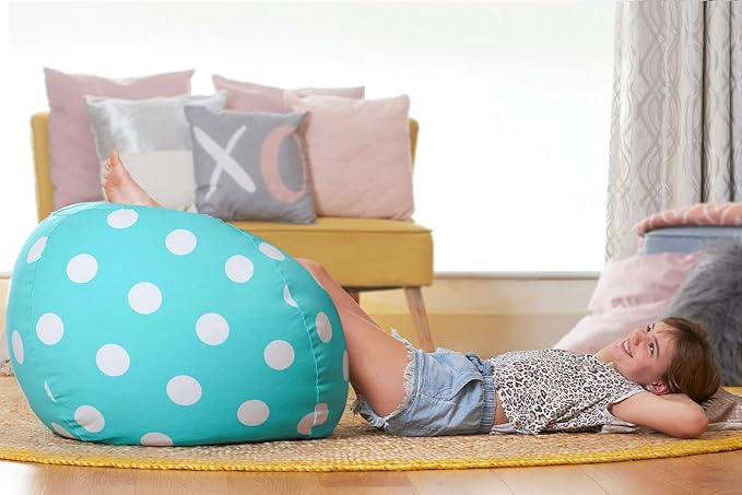 Aubliss Stuffed Animal Bean Bag Storage Chair, Beanbag Covers Only for Organizing Plush Toys, Turns into Bean Bag Seat for Kids When Filled, X-Large 48"-Canvas Dot Light aqua - LeafyLoom