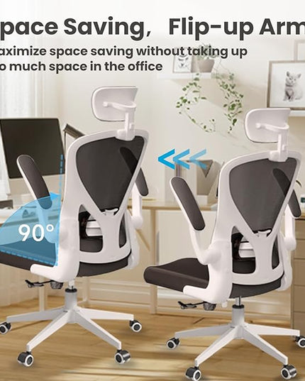Ergonomic Office Chair - Comfy Desk Chairs with Wheels and Arms, 500LB Heavy Duty Mesh Computer Chairs with Comfortable Head Lumbar Back Support for Office, Bedroom, Study and College Dorm - LeafyLoom