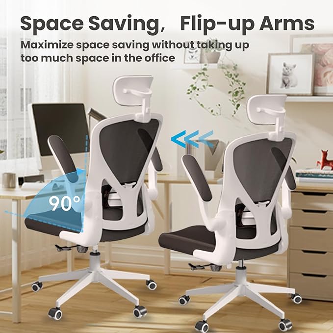 Ergonomic Office Chair - Comfy Desk Chairs with Wheels and Arms, 500LB Heavy Duty Mesh Computer Chairs with Comfortable Head Lumbar Back Support for Office, Bedroom, Study and College Dorm - LeafyLoom
