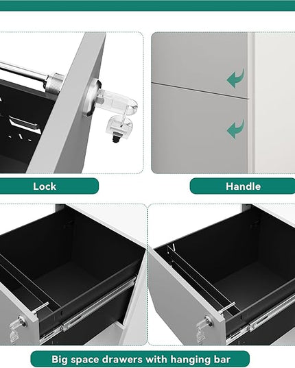 YITAHOME 2-Drawer File Cabinet with Lock, Metal Mobile File Cabinet with Lock, Filing Cabinet Under Desk Fits Legal/Letter for Home/Office, Fully Assembled, Grey and White - LeafyLoom