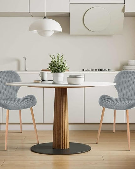 CangLong Dining Chairs Mid Century Modern Leisure Upholstered Metal Legs for Kitchen Living Room, Set of 2, Grey - LeafyLoom