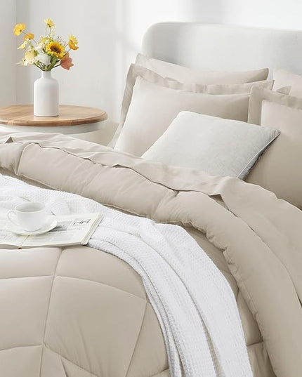 CozyLux Twin Bed in a Bag Comforter Sets with Comforter and Sheets 5 Pieces for Girls and Boys Beige All Season Bedding Sets with Comforter, Pillow Sham, Flat Sheet, Fitted Sheet and Pillowcase - LeafyLoom