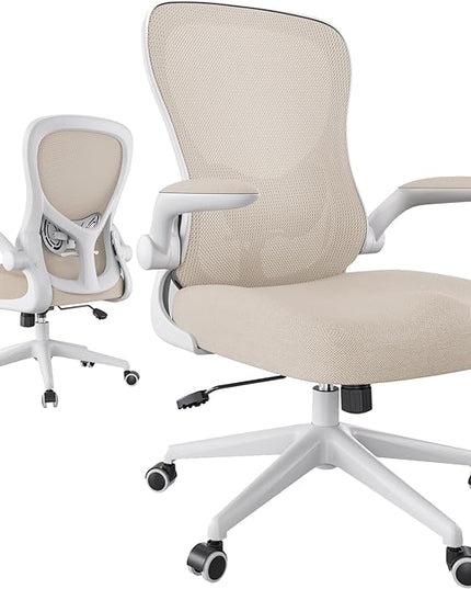 Hbada Office Chair Ergonomic Desk Chair, Office Desk Chairs with PU Silent Wheels, Breathable Mesh Computer Chair with Adjustable Lumbar Support, Flip-up Armrests, Tilt Function, Grey - LeafyLoom