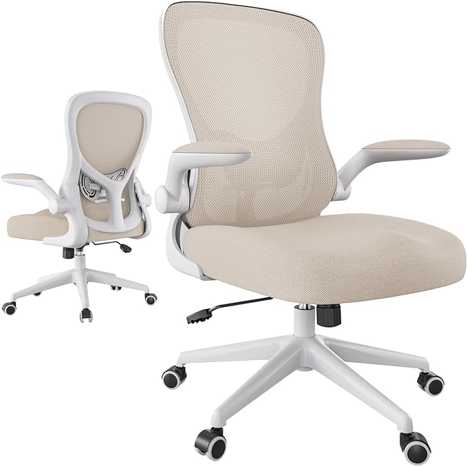 Hbada Office Chair Ergonomic Desk Chair, Office Desk Chairs with PU Silent Wheels, Breathable Mesh Computer Chair with Adjustable Lumbar Support, Flip-up Armrests, Tilt Function, Grey - LeafyLoom