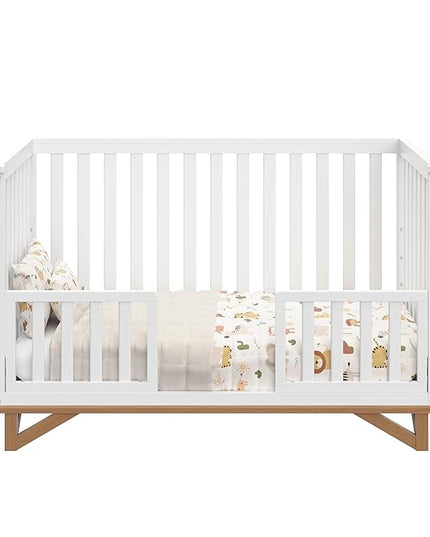 Storkcraft Santa Monica 5-in-1 Convertible Crib (White with Vintage Driftwood) – GREENGUARD Gold Certified, Modern Design, Two-Tone Baby Crib, Converts to Toddler Bed, Daybed and Full-Size Bed - LeafyLoom