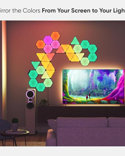 Nanoleaf Shapes WiFi and Thread Smart RGBW 16M+ Color LED Dimmable Gaming and Home Decor Wall Lights Smarter Kits (Black Hexagons Smarter Kit (9 Pack)) NANOLEAF