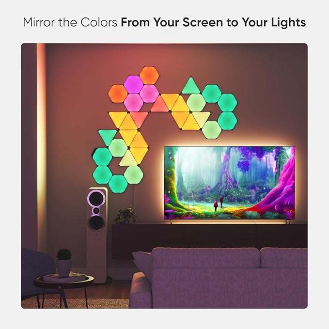 Nanoleaf Shapes WiFi and Thread Smart RGBW 16M+ Color LED Dimmable Gaming and Home Decor Wall Lights Smarter Kits (Black Hexagons Smarter Kit (9 Pack)) NANOLEAF