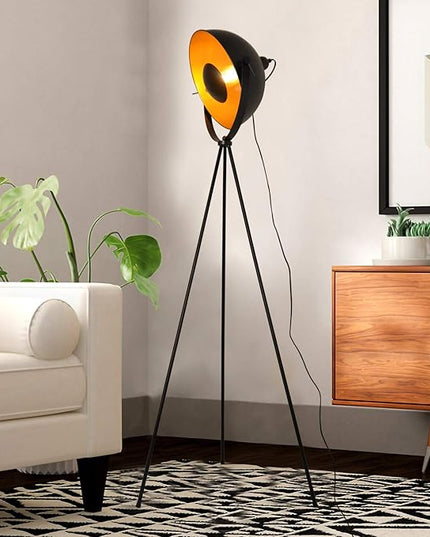 Modern Industrial Tripod LED Satellite Floor Table Lamp - Vintage Adjustable Reading Standing Desk Light Deco - Movie Media Nautical Elegant Design Lighting for Living Room Bedroom(Black,E26 Base) - LeafyLoom