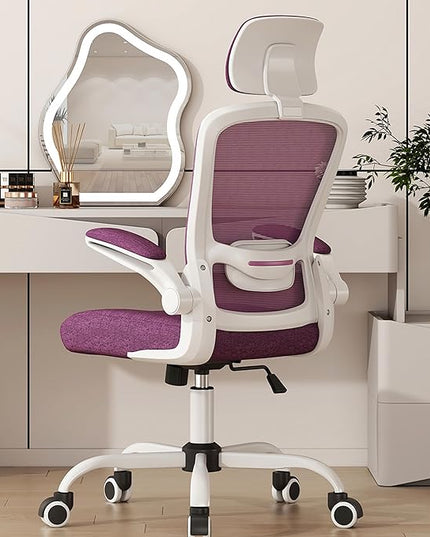 Mimoglad Office Chair, High Back Ergonomic Desk Chair with Adjustable Lumbar Support and Headrest, Swivel Task Chair with flip-up Armrests for Guitar Playing, 5 Years Warranty - LeafyLoom