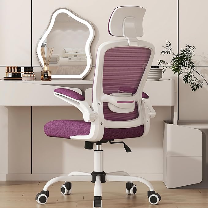 Mimoglad Office Chair, High Back Ergonomic Desk Chair with Adjustable Lumbar Support and Headrest, Swivel Task Chair with flip-up Armrests for Guitar Playing, 5 Years Warranty - LeafyLoom