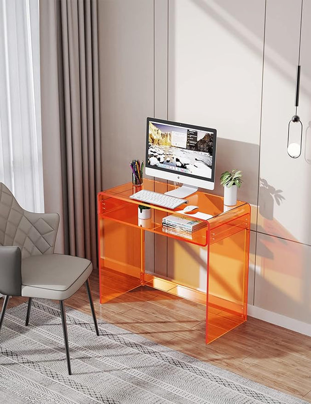 Acrylic Desk Laptop Workstation Study Table Home Office Console Table Entrance Table Decor (Orange) - LeafyLoom