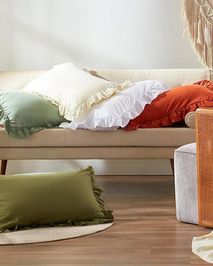 Anluoer Queen Comforter Set 7 Piece, Burnt Orange Bed in a Bag with Sheets, All Season Ruffle Shabby Chic Bedding Sets with 1 Comforter, 2 Pillow Shams, 2 Pillowcases, 1 Flat Sheet, 1 Fitted Sheet - LeafyLoom