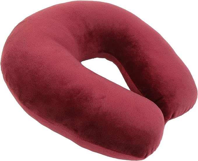 Adult Cozy Soft Microfiber Neck Pillow, Compact, Perfect for Plane or Car Travel, Burgundy - LeafyLoom