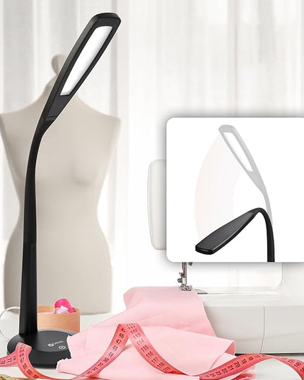 OttLite LED Desk Lamp with Flexible Neck (Black) - Slim Desk Lamp with 3 Brightness Settings & Touch Activated Controls - Energy-Efficient Natural Daylight LEDs for Home Office, Desk, & Dorms - LeafyLoom