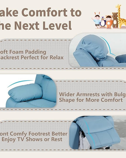 JC Home MACARON Kids Chair Leather Recliner Sofa Toddler Youth Children Child Ages 3-7, Small, Babyblue - LeafyLoom