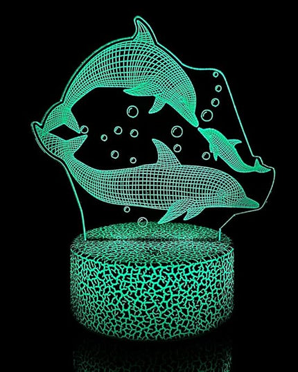 Dolphin Night Light,3D Ocean Dolphin Illusion Lamp with Remote Touch 16 Colors Changing,Room Table Lamp for Family, Friends - LeafyLoom
