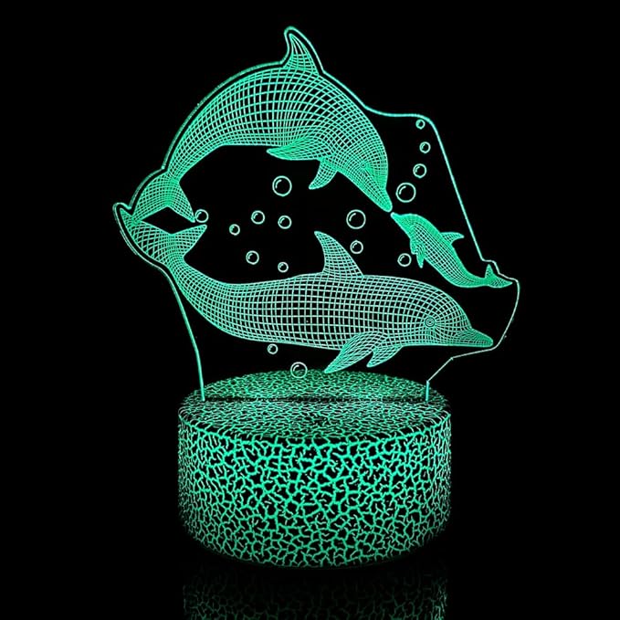 Dolphin Night Light,3D Ocean Dolphin Illusion Lamp with Remote Touch 16 Colors Changing,Room Table Lamp for Family, Friends - LeafyLoom