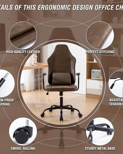 Executive Office Chair, Home Office Desk Chair, High Back PU Leather Desk Chair, 360° Swivel Computer Chair, Height Adjustable Tilt Vanity Task Chair for Office, Reading Meeting Room - LeafyLoom