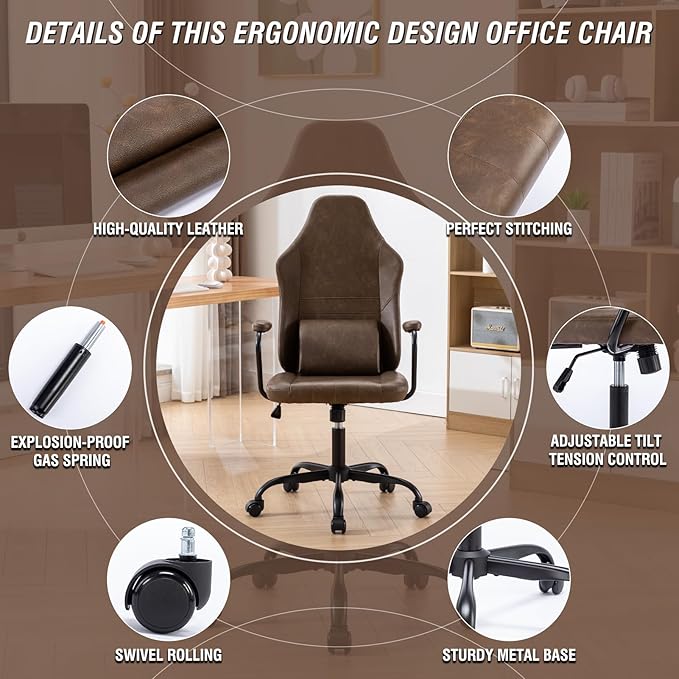 Executive Office Chair, Home Office Desk Chair, High Back PU Leather Desk Chair, 360° Swivel Computer Chair, Height Adjustable Tilt Vanity Task Chair for Office, Reading Meeting Room - LeafyLoom