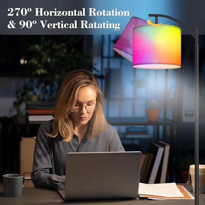 PESRAE LED Floor Lamp Work with Alexa,Google Assistant WiFi App,Modern Standing RGB Lamp with Lampshde,Tall LED Floor Lamp for Bedroom and Office(No Remote Control Include - LeafyLoom