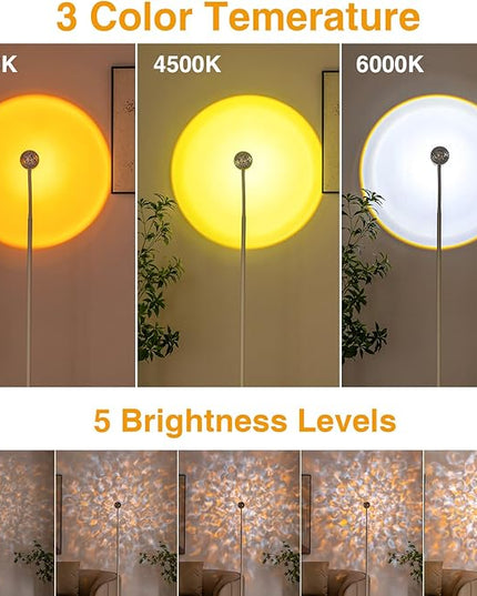 Sunset Lamp Projector with 3D Ocean Wave, 12 Colors Changing & Four Mode with USB Port, RGB Floor Lamp Double Side Lighting with Remote,Creative DIY Mode, 360° Rotation Atmosphere Lamp White - LeafyLoom