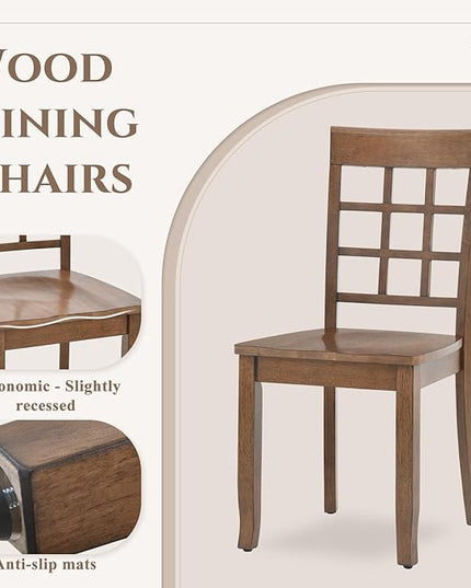 COLAMY Wooden Dining Chairs Set of 6, Nine-Square High Back Kitchen Side Chair, Farmhouse Dining Chairs for Kitchen and Dining Room, Light Brown - LeafyLoom
