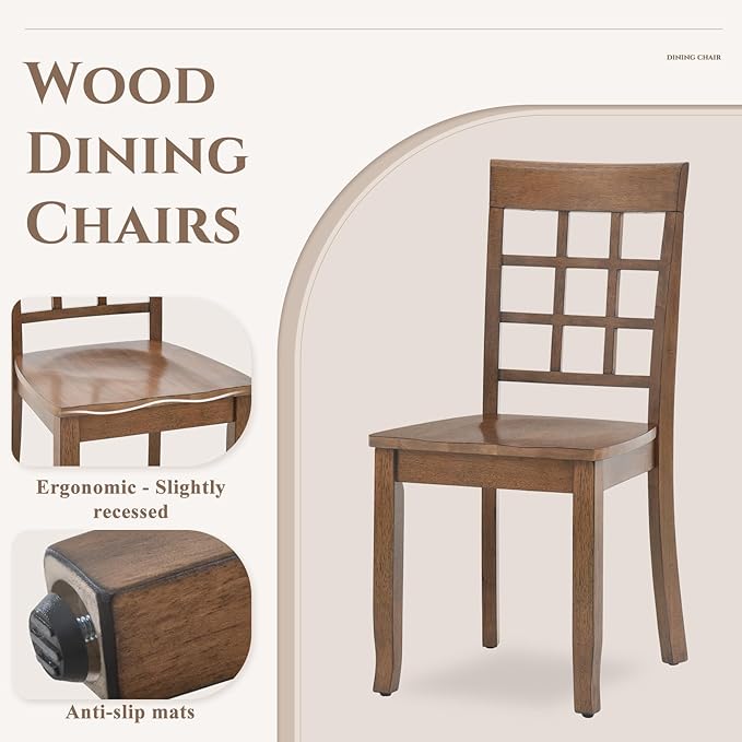 COLAMY Wooden Dining Chairs Set of 6, Nine-Square High Back Kitchen Side Chair, Farmhouse Dining Chairs for Kitchen and Dining Room, Light Brown - LeafyLoom