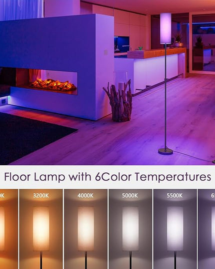 Floor Lamps for Living Room, Modern Floor Lamp with RGB LEDs Bulb,Dimmable Floor Lamp with App Control & Remote Control,Tall Reading Lamp for Bedroom, Living Room, Office,Gray Lampshade - LeafyLoom