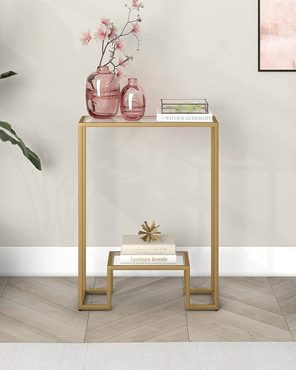 Henn&Hart 22" Wide Rectangular Console Table in Brass, Entryway Table, Accent Table for Living Room, Hallway - LeafyLoom
