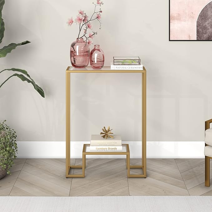 Henn&Hart 22" Wide Rectangular Console Table in Brass, Entryway Table, Accent Table for Living Room, Hallway - LeafyLoom