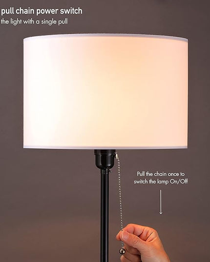 O’Bright Ted - Drum Shade Standing Lamp, Pull Chain Switch, E26 Socket, Modern Minimalist Design, Simple Floor Lamp for Living Room, Bedroom, Office, Black - LeafyLoom