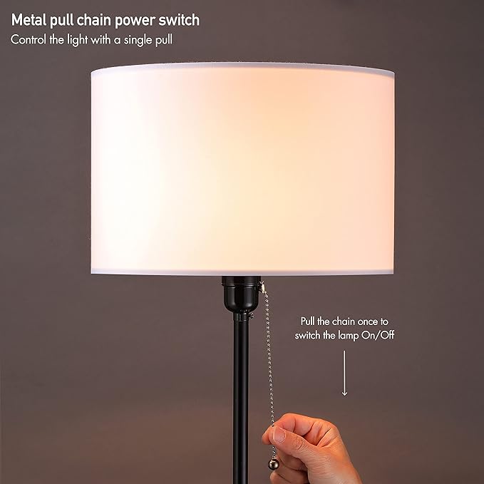 O’Bright Ted - Drum Shade Standing Lamp, Pull Chain Switch, E26 Socket, Modern Minimalist Design, Simple Floor Lamp for Living Room, Bedroom, Office, Black - LeafyLoom